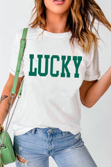 White LUCKY Printed Round Neck St Patricks T Shirt Graphic Tees JT's Designer Fashion
