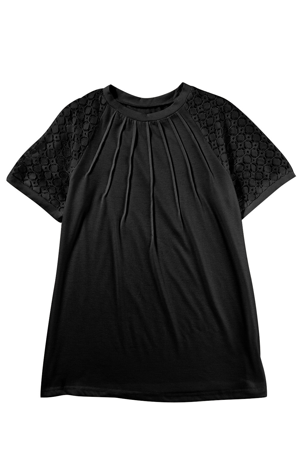 Black Seamed Detail Contrast Lace Raglan Sleeve Tee Pre Order Tops JT's Designer Fashion