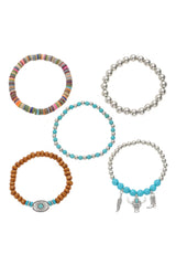 Turquoise Western Pattern Turquoise Beaded Multi Layer Bracelet Set Jewelry JT's Designer Fashion