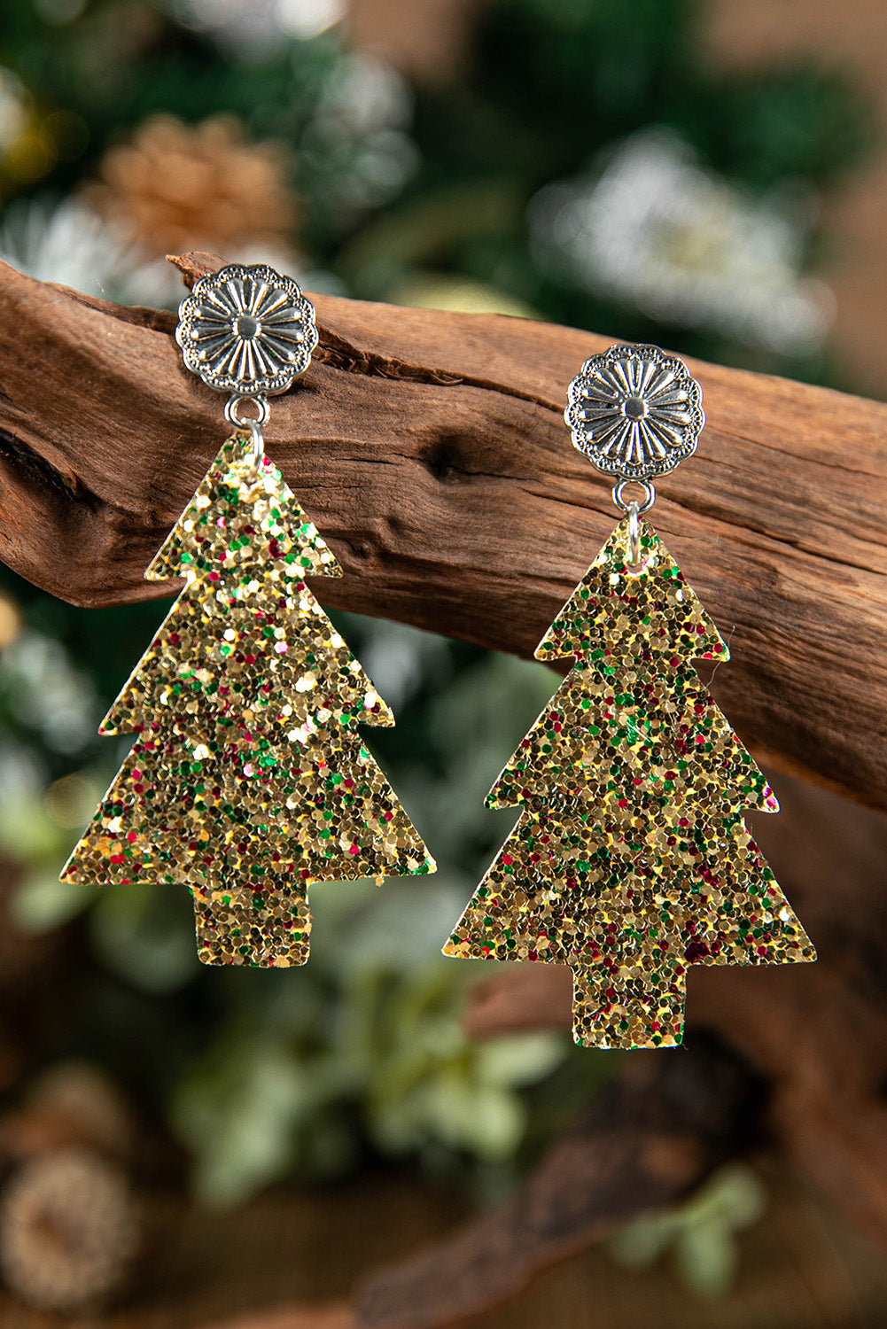 Sequin Christmas Tree PU Leather Earrings Jewelry JT's Designer Fashion