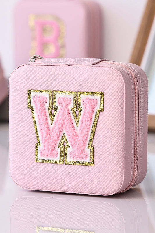 Pink Glitter Chenille Letter W Jewelry Box with Mirror Other Accessories JT's Designer Fashion