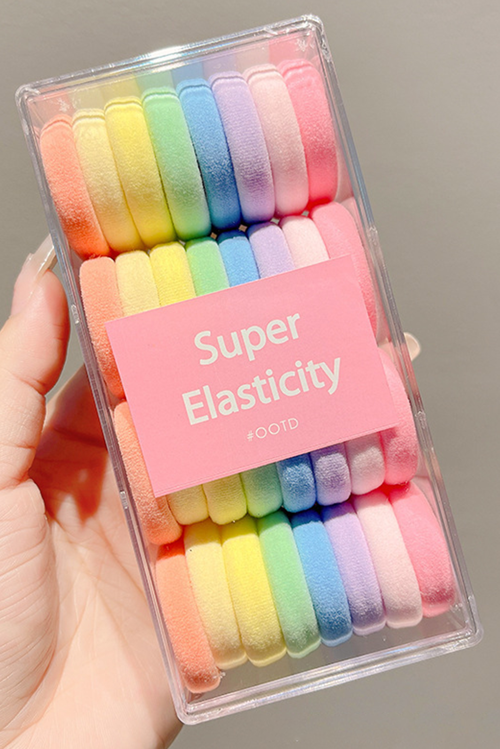 Pink 32 pcs/box Rainbow Color Elastic Ponytail Hair Tie Headwear JT's Designer Fashion