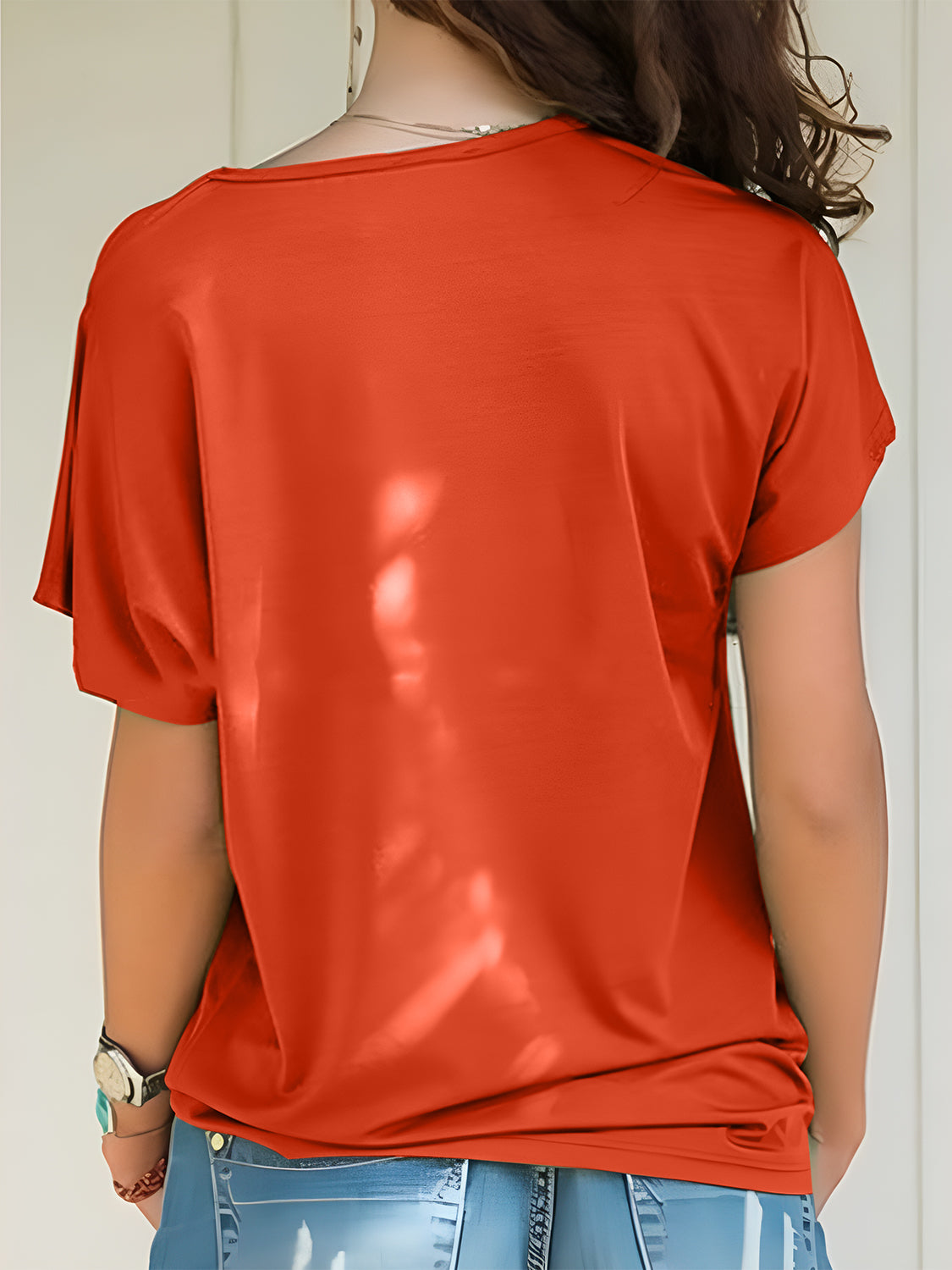 Asymmetrical Neck Short Sleeve T-Shirt Blouses & Shirts JT's Designer Fashion