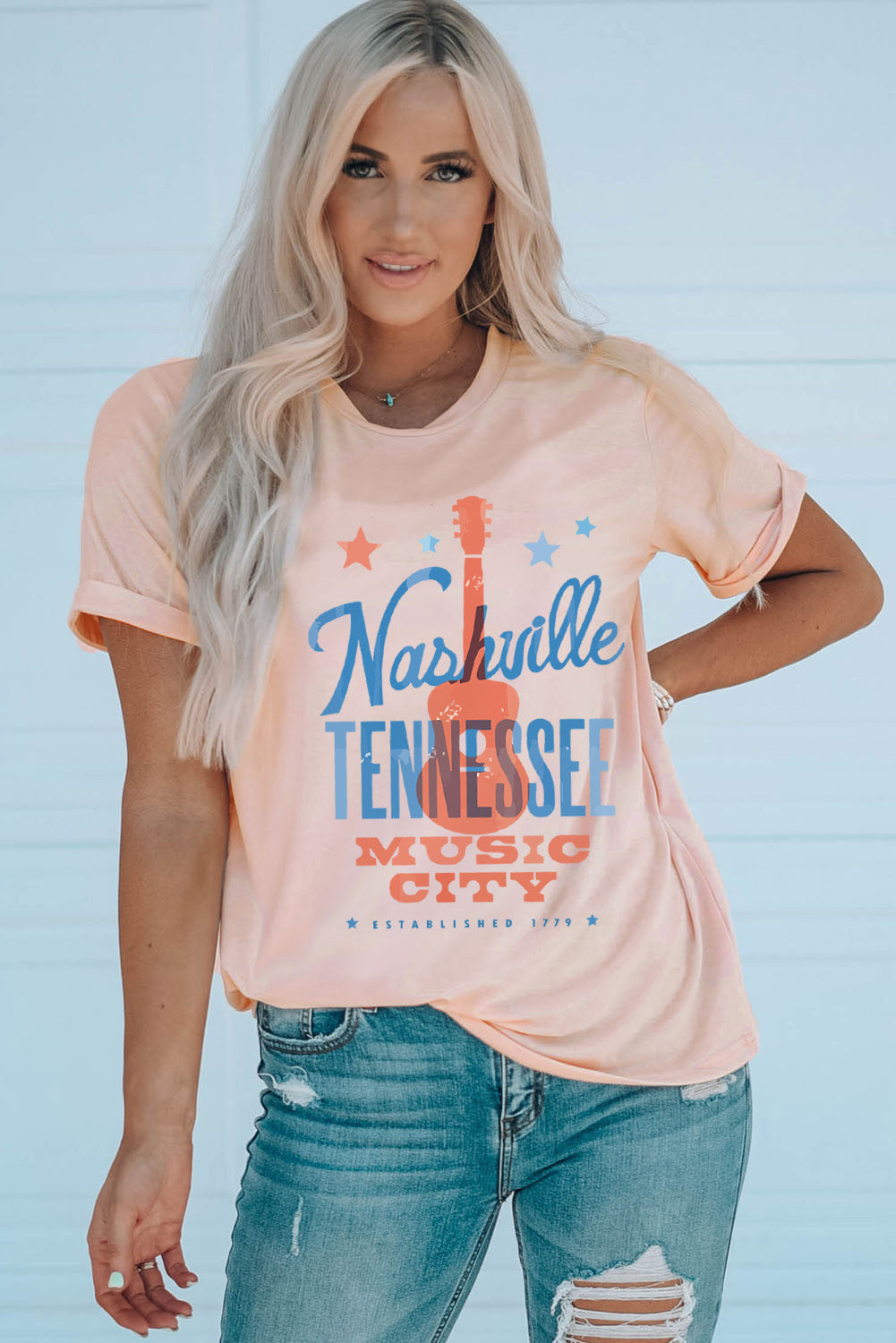 Pink Nashville Tennessee Music City Graphic Crewneck Top Graphic Tees JT's Designer Fashion