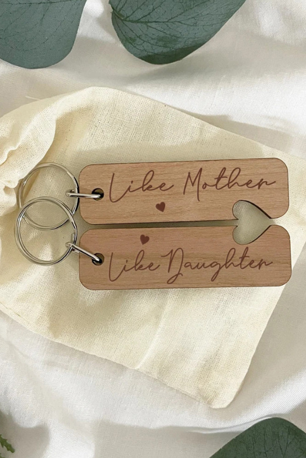 Light French Beige Like Mother Like Daughter Wooden Pendent Key Ring Other Accessories JT's Designer Fashion