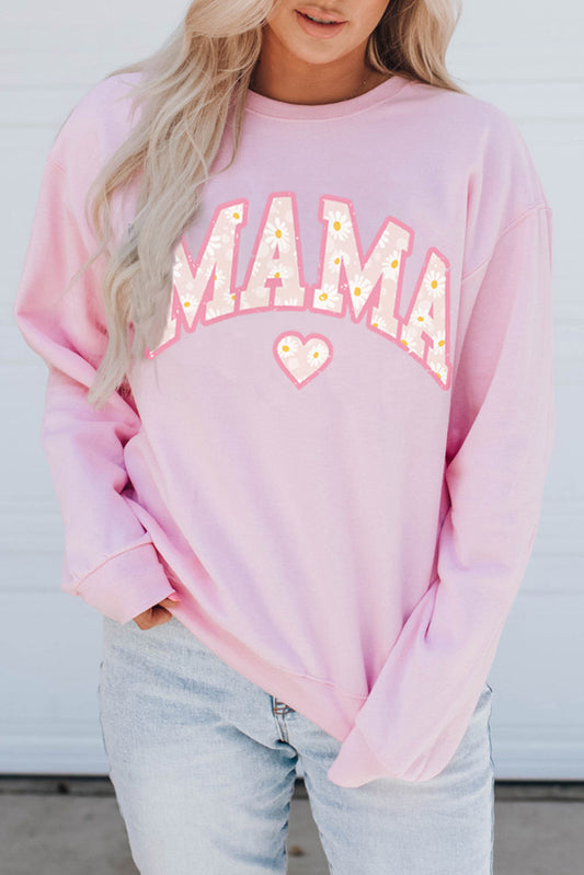 Pink Mama Letter Print Daisy Shading Sweatshirt Graphic Sweatshirts JT's Designer Fashion