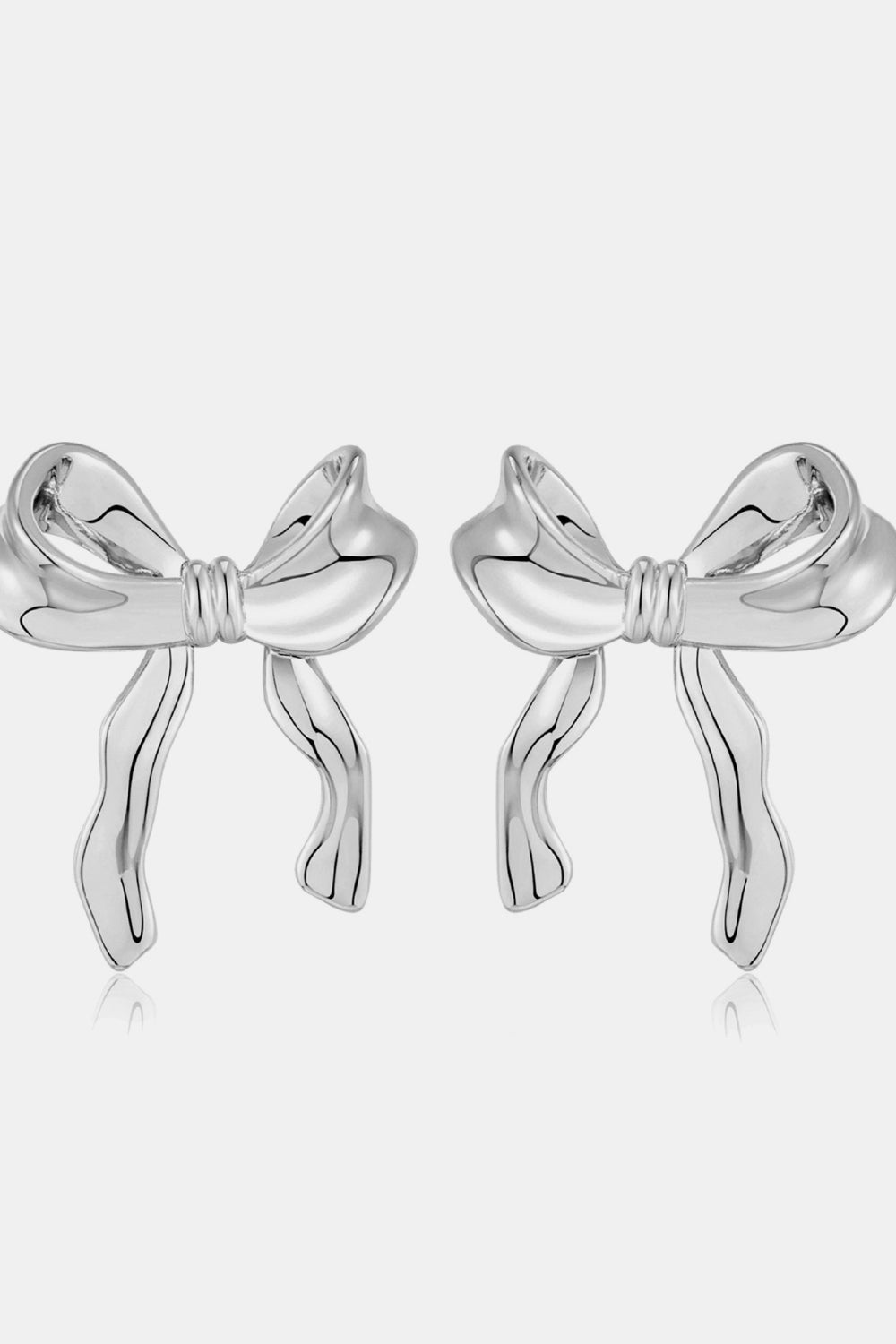 Brass Bow Stud Earrings Silver One Size Earrings JT's Designer Fashion