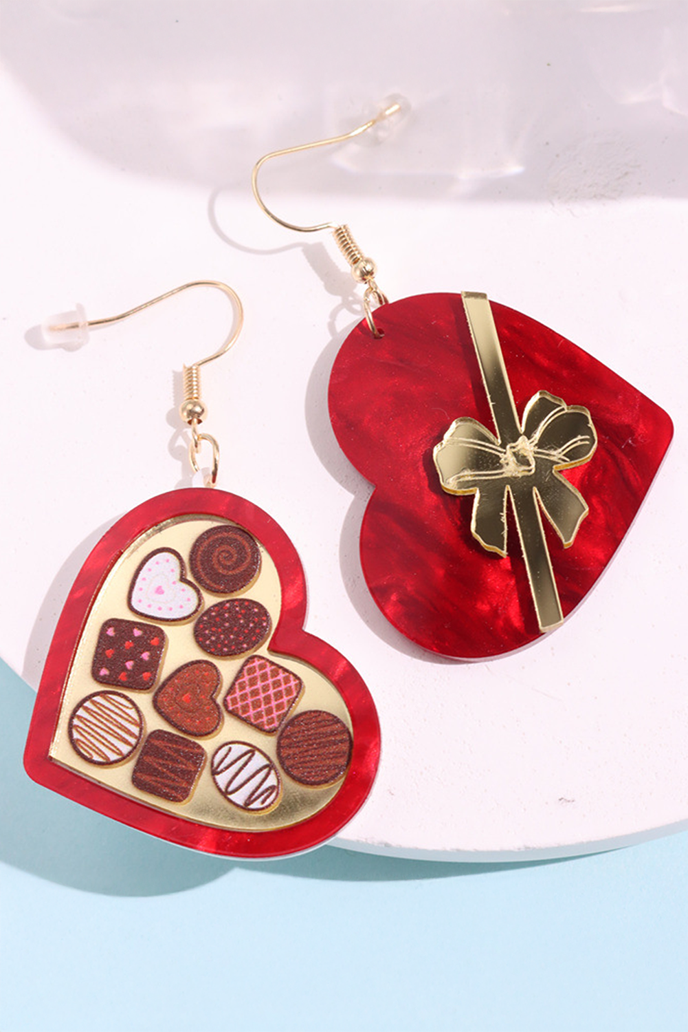 Fiery Red Box of Chocolate Heart Shape Dangle Earrings Jewelry JT's Designer Fashion