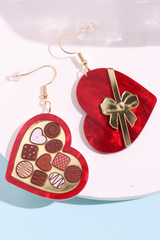 Fiery Red Box of Chocolate Heart Shape Dangle Earrings Jewelry JT's Designer Fashion
