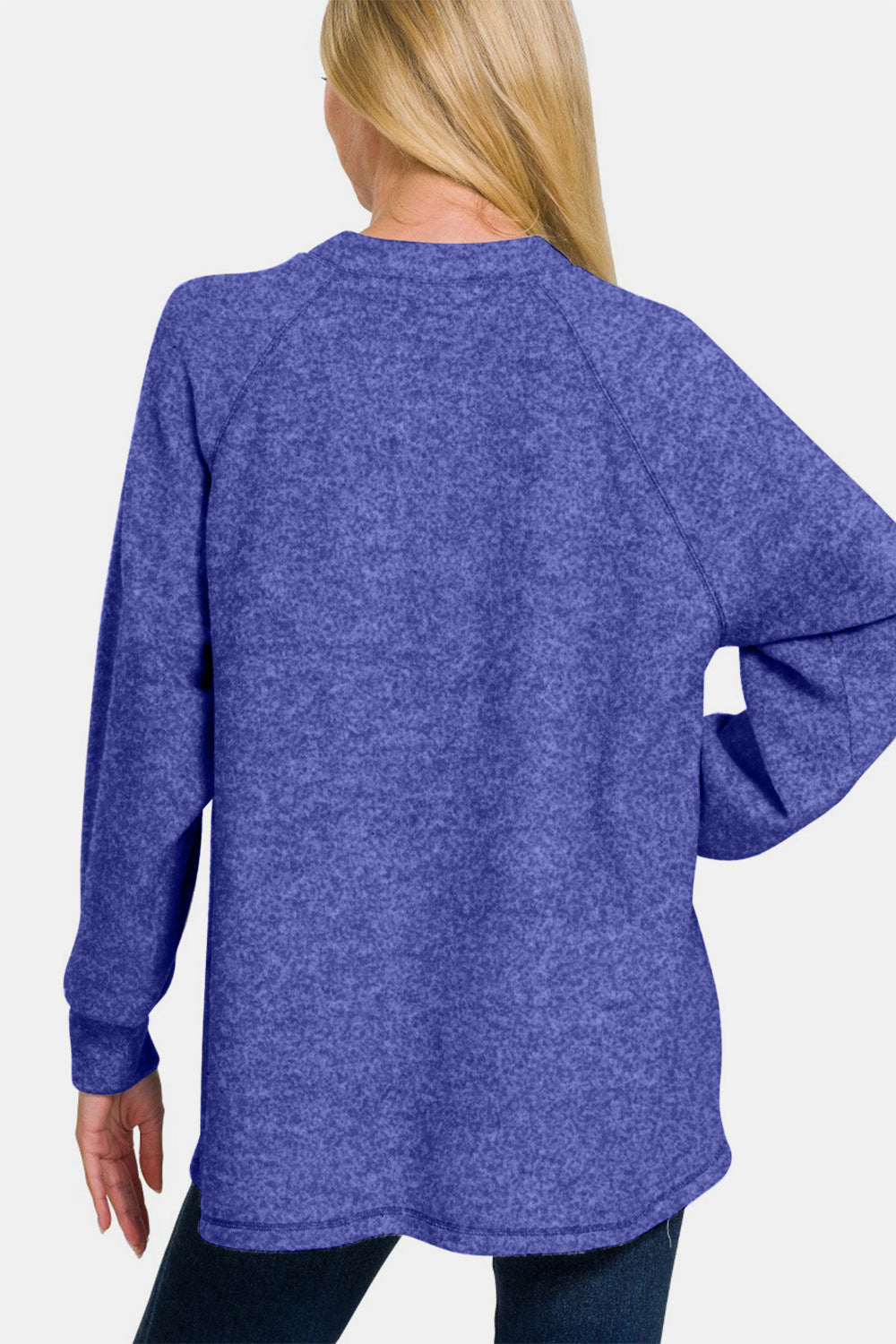 Full Size Brushed Melange Hacci High-Low Sweater Long Sleeve Tops JT's Designer Fashion