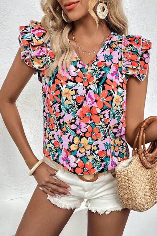 Multicolour Tiered Ruffled Sleeve Floral Blouse Blouses & Shirts JT's Designer Fashion