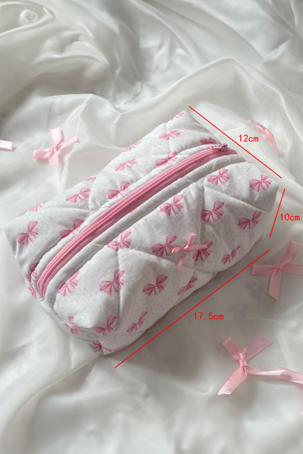 Pink Bow Knot Quilted Zipper Makeup Bag Makeup Bags JT's Designer Fashion