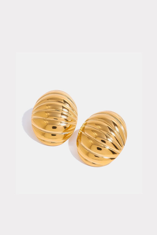 18K Gold-Plated Stainless Steel Ribbed Earrings Earrings JT's Designer Fashion