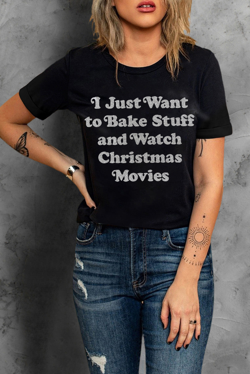 Black I Just Want to Bake Stuff and Watch Xmas Movies Tee Graphic Tees JT's Designer Fashion