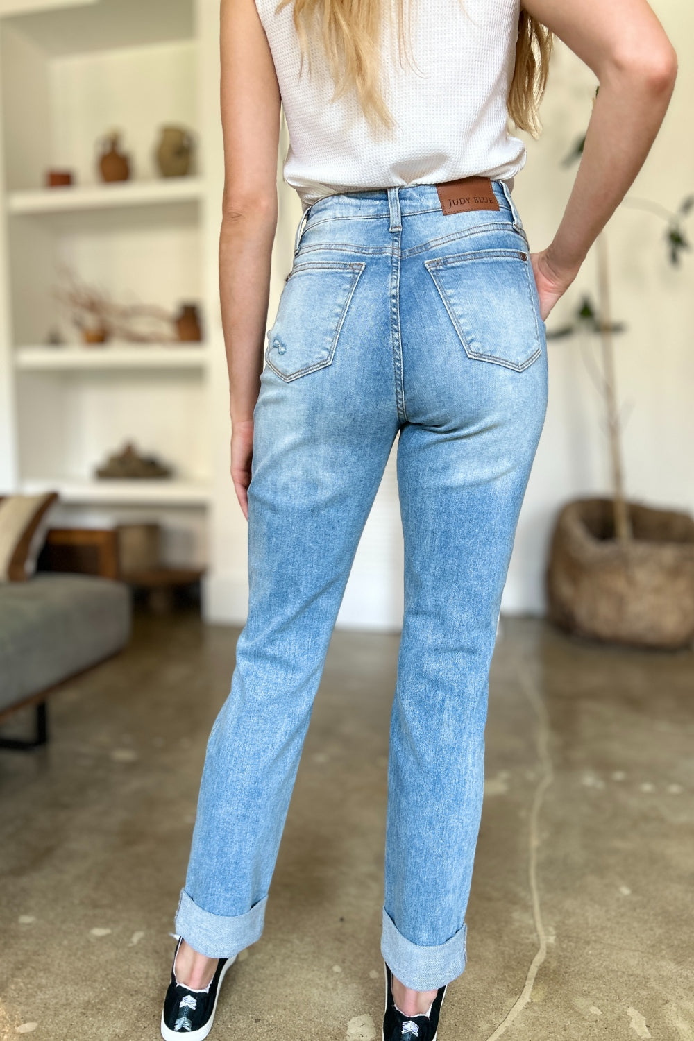 Judy Blue Full Size Distressed Straight Jeans with Patch Pockets Jeans JT's Designer Fashion