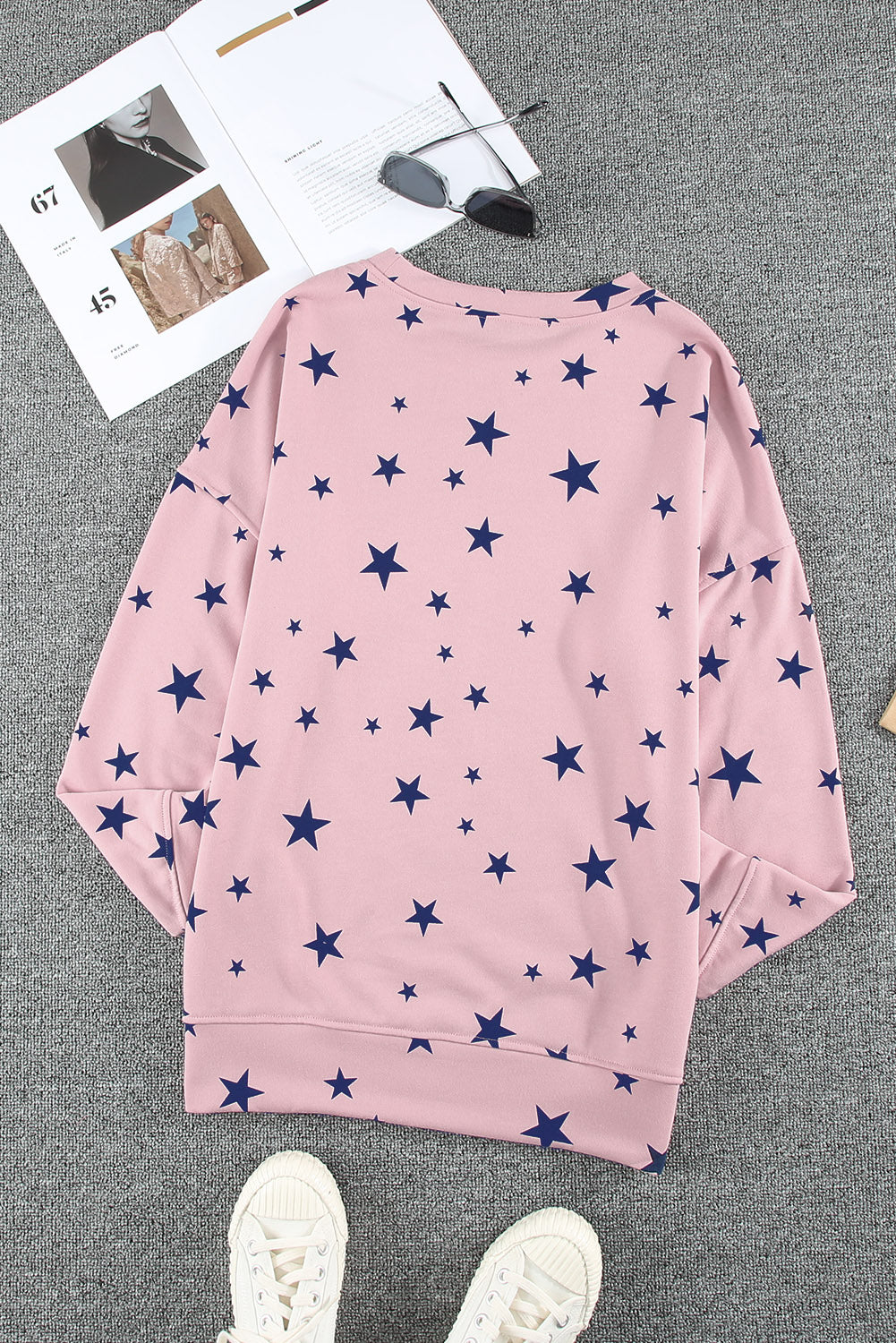 Pink Give A Little Love Crew Neck Star Print Long Sleeve Top Long Sleeve Tops JT's Designer Fashion