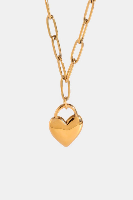 18K Gold-Plated Stainless Steel Heart Pendant Necklace Gold One Size Necklaces JT's Designer Fashion