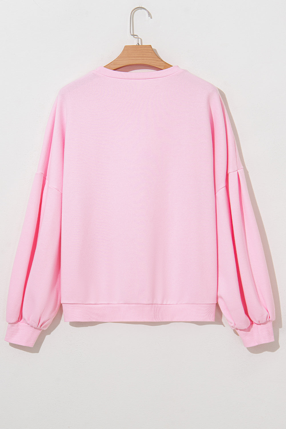 Light Pink Embroidered Bow Lantern Sleeve Oversized Pullover Sweatshirt Sweatshirts & Hoodies JT's Designer Fashion