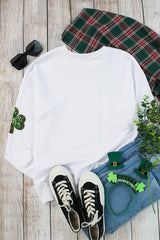 White Sequin Clover Patched Pattern St Patrick Pullover Sweatshirt Graphic Sweatshirts JT's Designer Fashion
