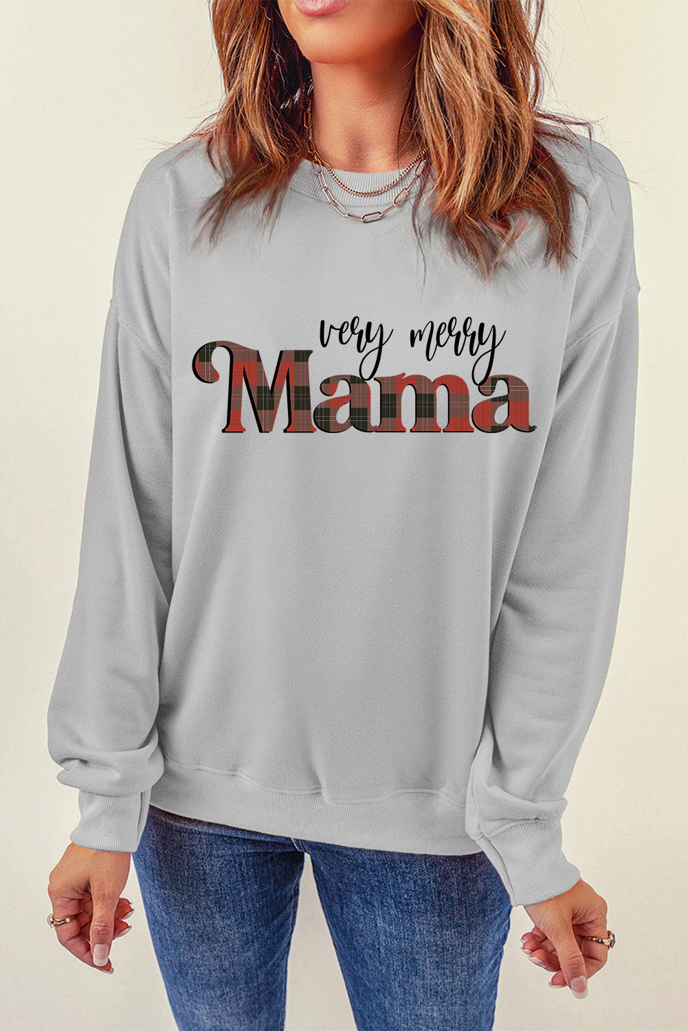 Gray Very Merry Mama Christmas Fashion Sweatshirt Graphic Sweatshirts JT's Designer Fashion