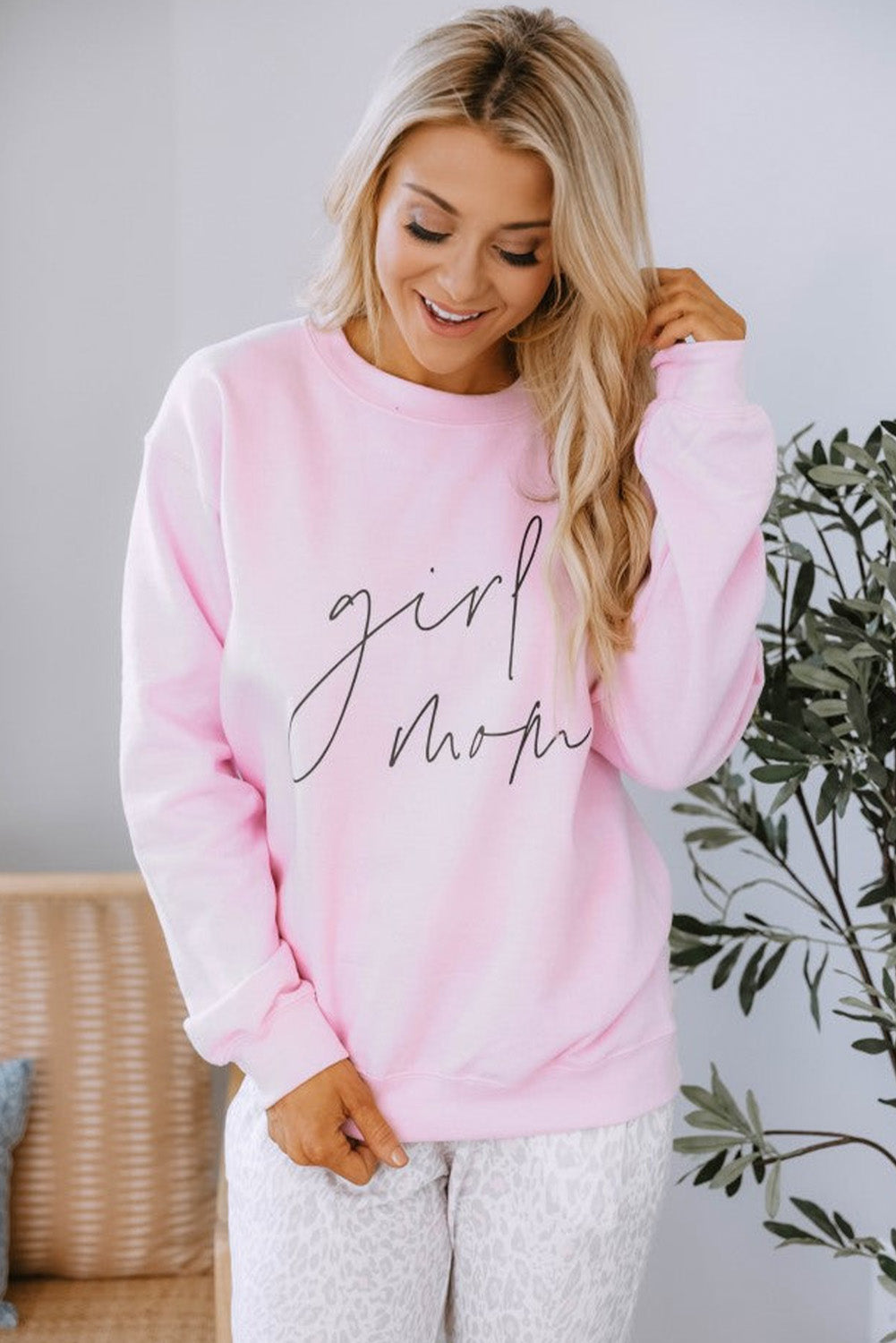 Pink Girl Mom Script Graphic Sweatshirt Graphic Sweatshirts JT's Designer Fashion