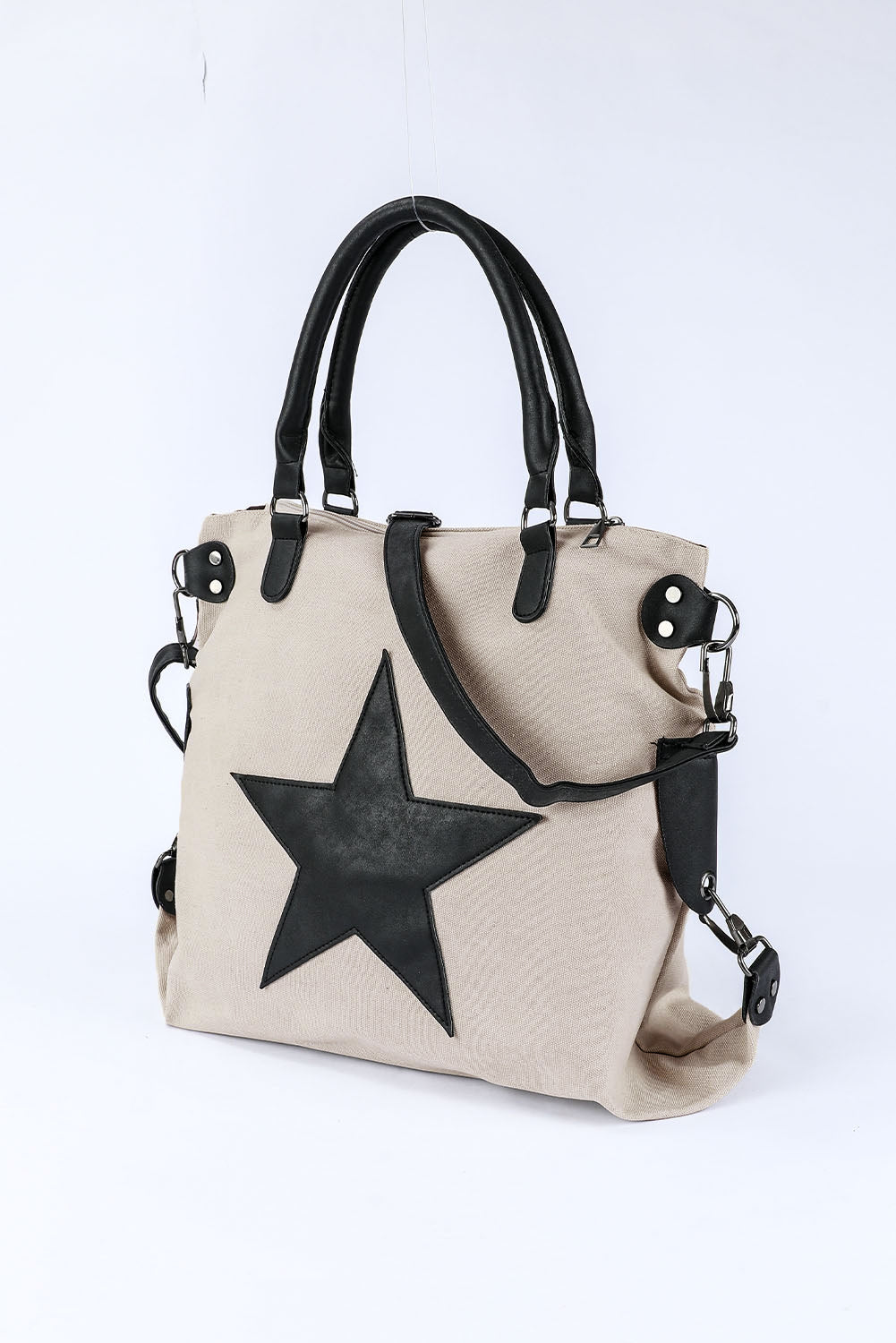 Beige Casual Five-pointed Star Canvas Tote Bag Handbags JT's Designer Fashion