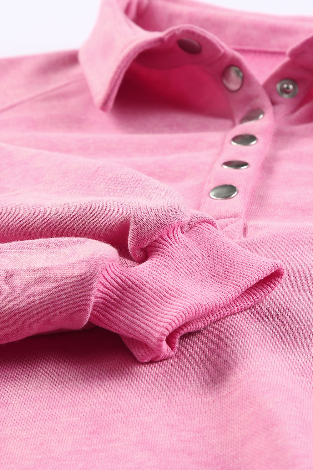 Pink Washed Snap Buttons Lantern Sleeve Pullover Sweatshirt Sweatshirts & Hoodies JT's Designer Fashion