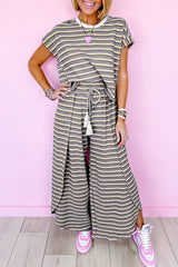 Black Stripe Rainbow Tee Tasseled String Wide Leg Pants Set Tops & Tees JT's Designer Fashion