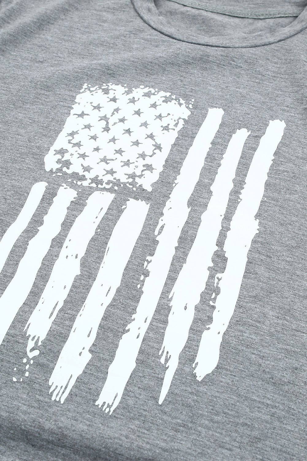 Gray America Flag Print Crewneck T-shirt Graphic Tees JT's Designer Fashion