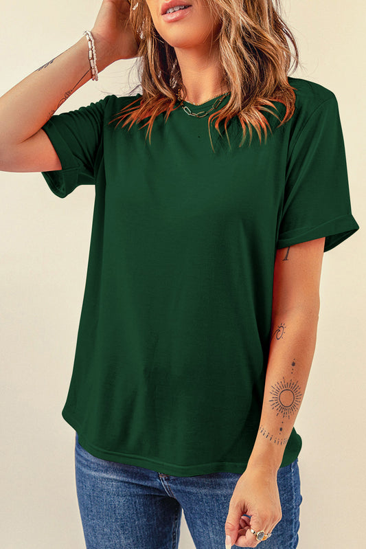 Green Casual Plain Crew Neck Tee Tops & Tees JT's Designer Fashion