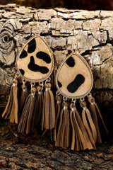 honey gold Boho Leopard Print Tasseled Hook Earrings Jewelry JT's Designer Fashion