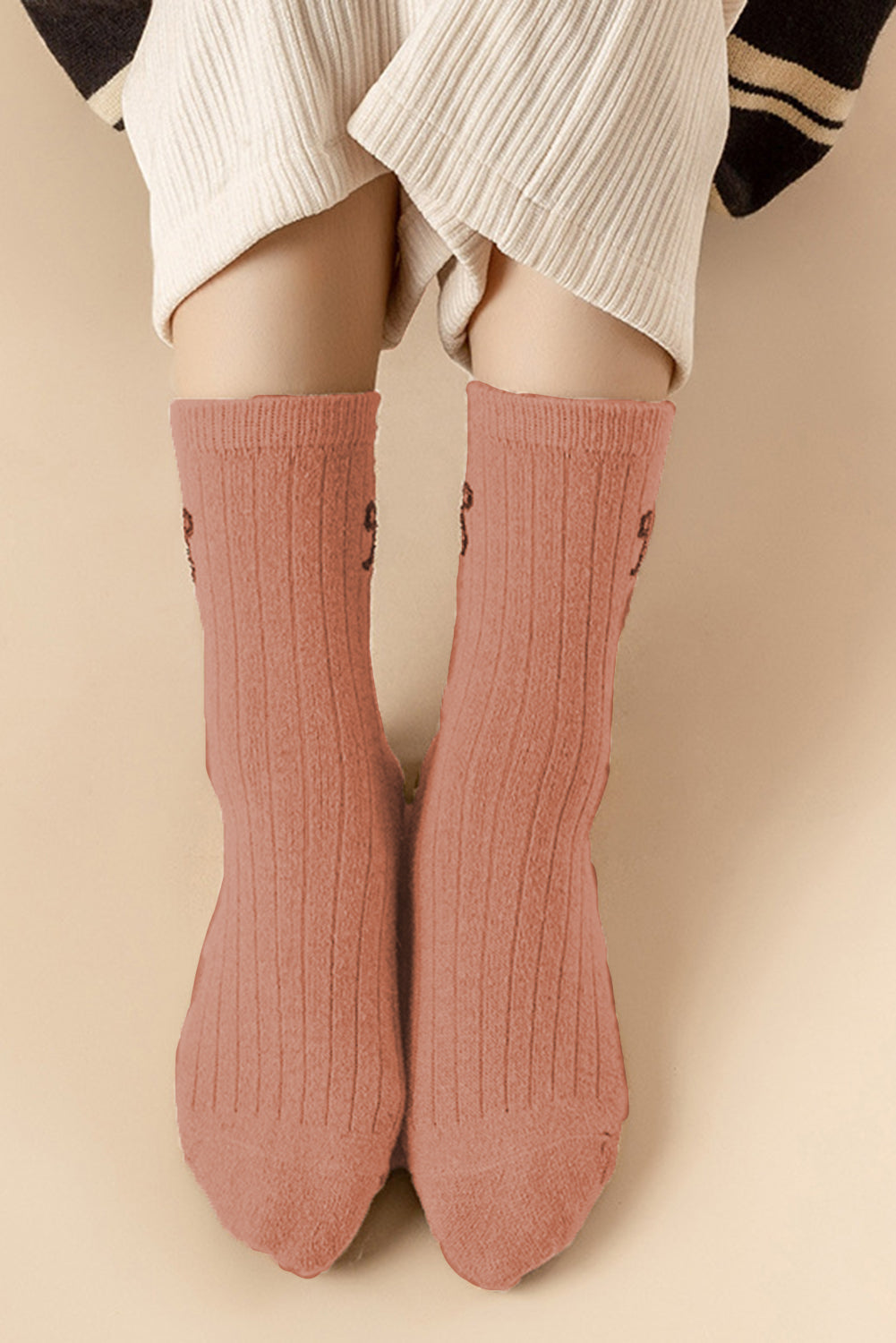 Gossamer Pink Bowknot Detail Ribbed Winter Stockings Socks JT's Designer Fashion