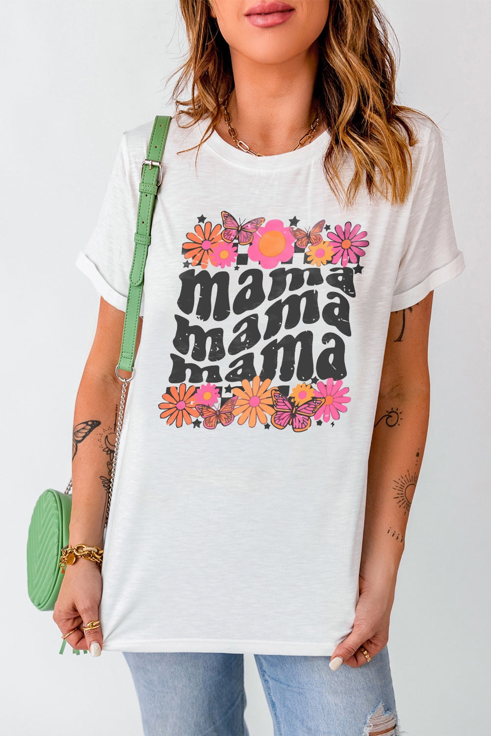 White Retro mama Flower Graphic T Shirt Graphic Tees JT's Designer Fashion