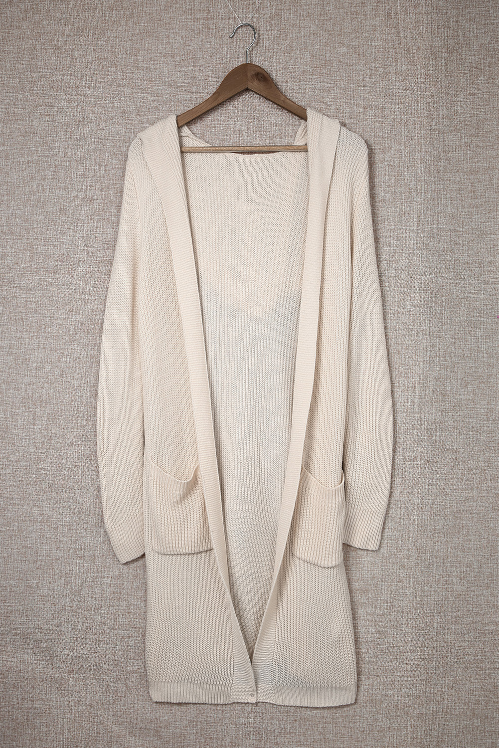 Apricot Hooded Pockets Open Front Knitted Cardigan Sweaters & Cardigans JT's Designer Fashion