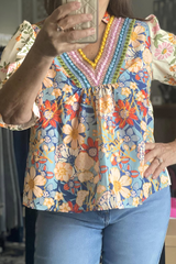 Multicolour Delicate Woven V Neck Plus Size Hlaf Sleeve Floral Blouse Pre Order Tops JT's Designer Fashion