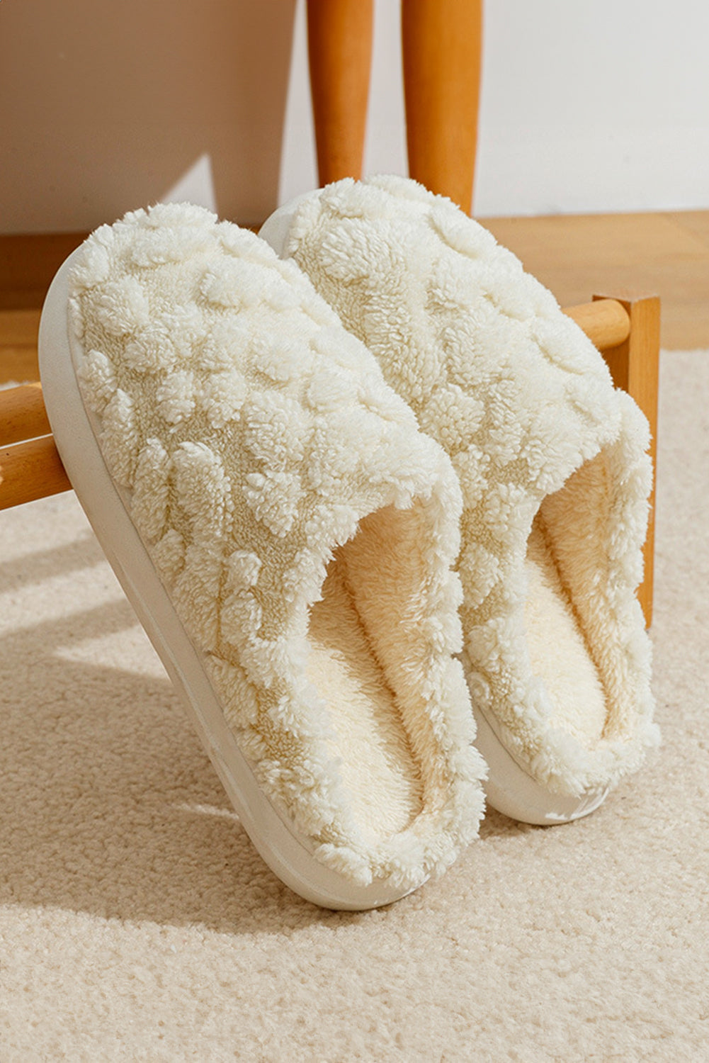 White Thick Sole Fluffy Plush Winter Home Slippers Slippers JT's Designer Fashion