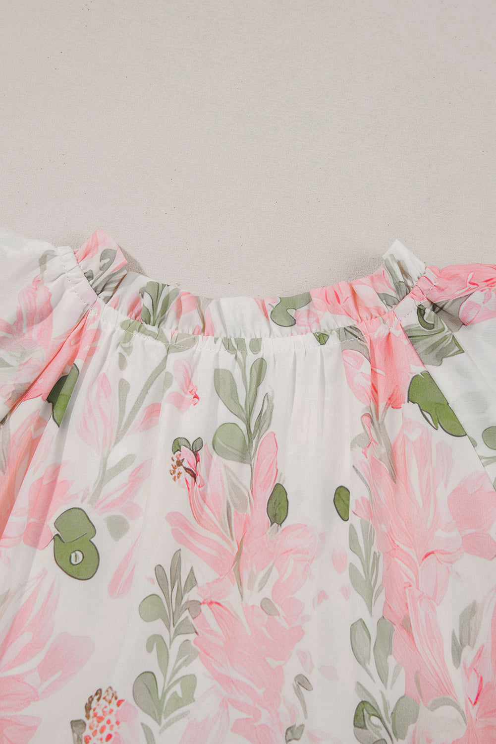Pink Floral Contrast Edge Layered Short Sleeve Mini Dress Floral Dresses JT's Designer Fashion