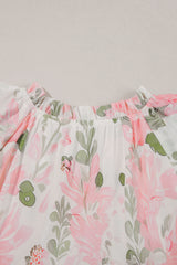 Pink Floral Contrast Edge Layered Short Sleeve Mini Dress Floral Dresses JT's Designer Fashion