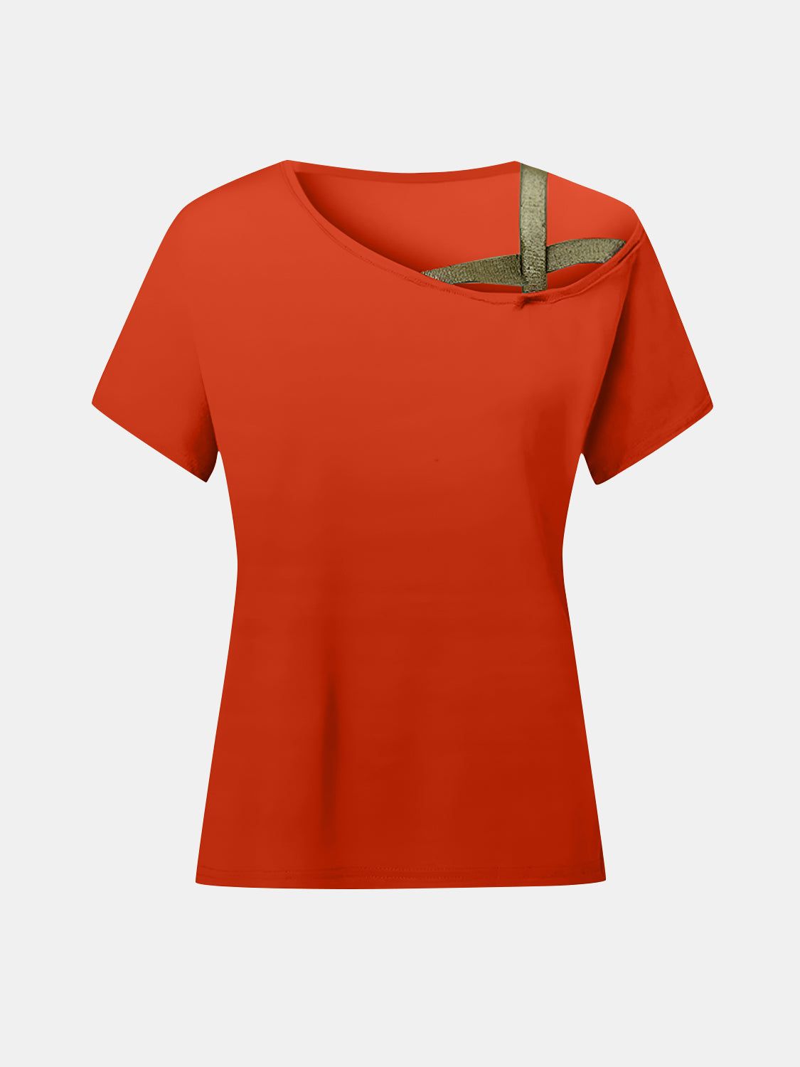 Asymmetrical Neck Short Sleeve T-Shirt Orange-Red Blouses & Shirts JT's Designer Fashion