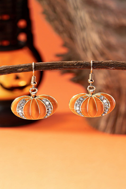 Orange Halloween Rhinestone Pumpkin Hook Earrings Jewelry JT's Designer Fashion