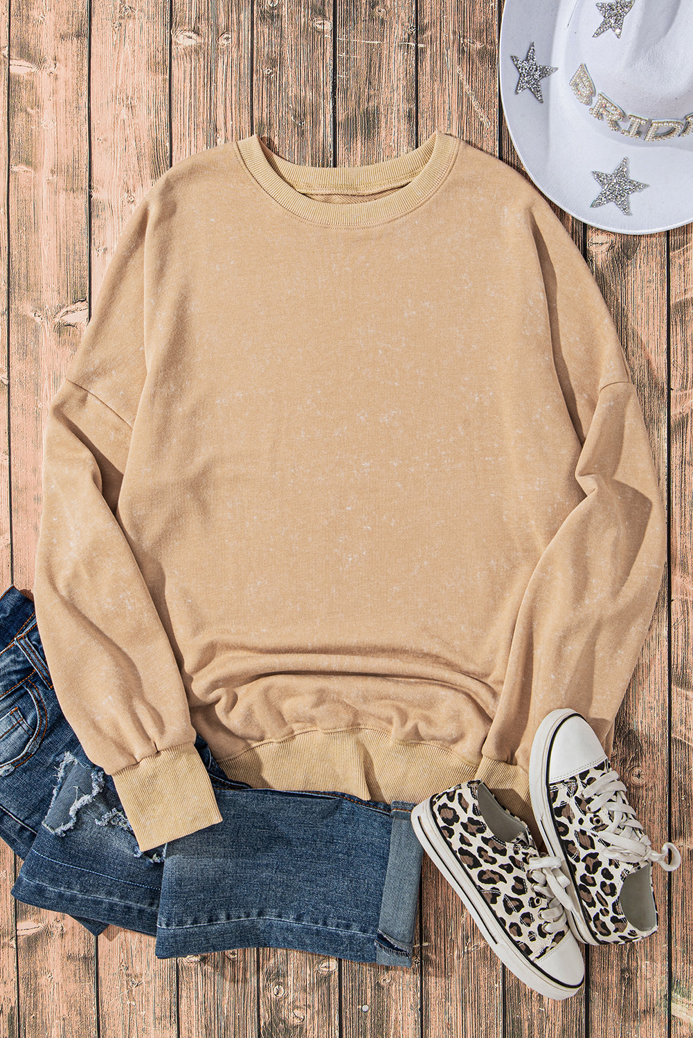 Khaki Drop Shoulder Ribbed Trim Oversized Sweatshirt Sweatshirts & Hoodies JT's Designer Fashion