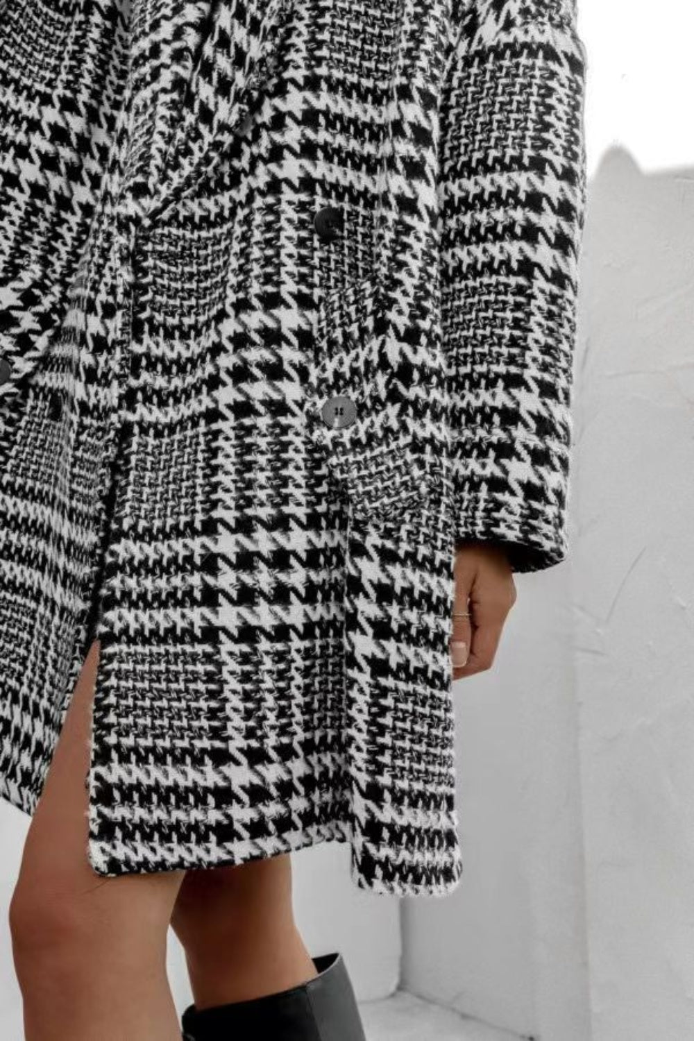 Houndstooth Collared Neck Long Sleeve Coat Long Sleeve Tops JT's Designer Fashion