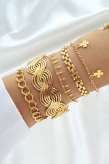 Gold Clover Charm Multi Layered Plated Adjustable Bracelet Set Jewelry JT's Designer Fashion
