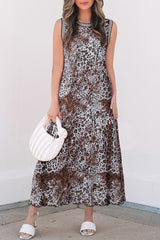 Multicolour Leopard Checkered Double Printed Reversible Sleeveless Long Dress Maxi Dresses JT's Designer Fashion
