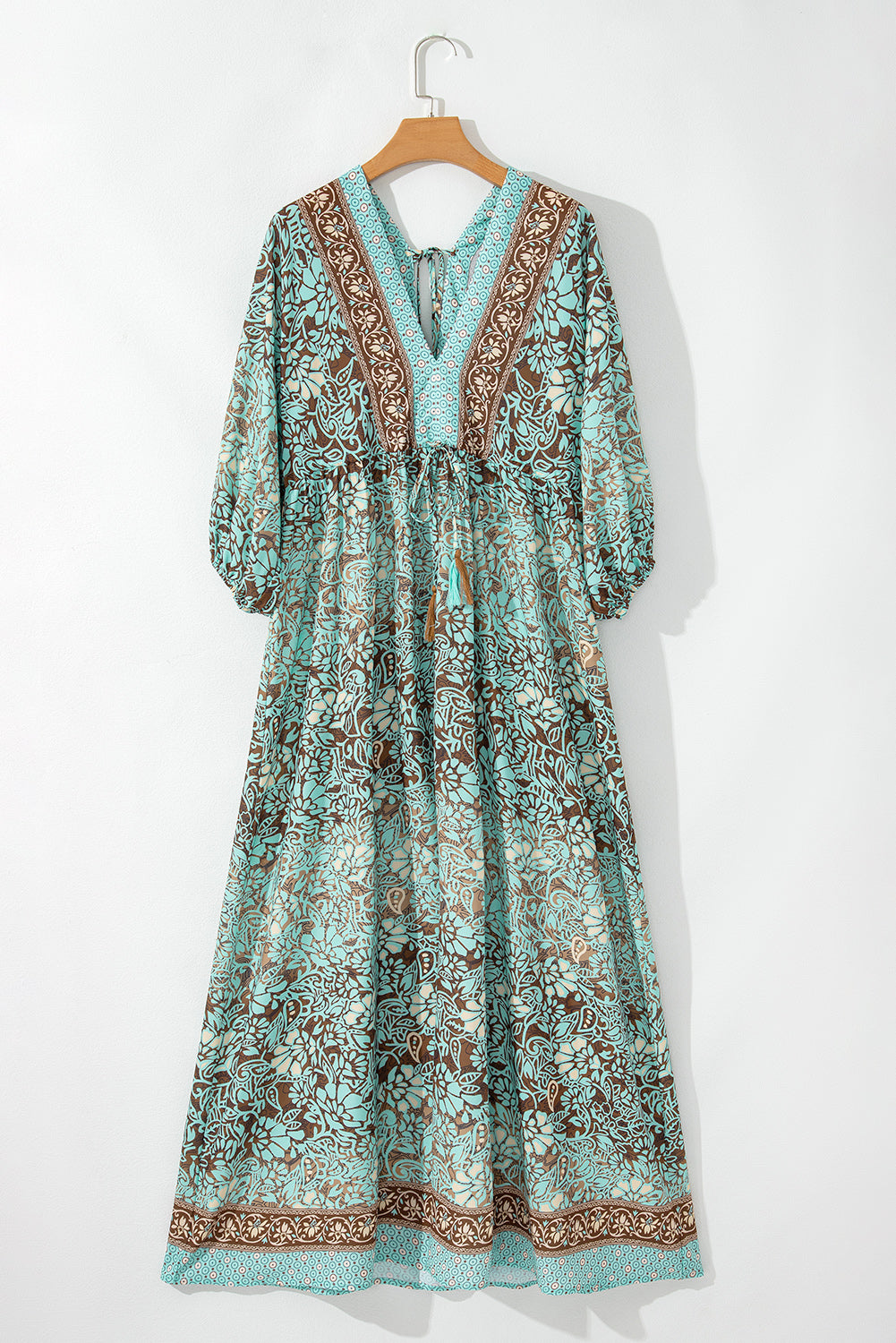 Green Boho Floral Print Lace-up Open Back High Waist Maxi Dress Floral Dresses JT's Designer Fashion