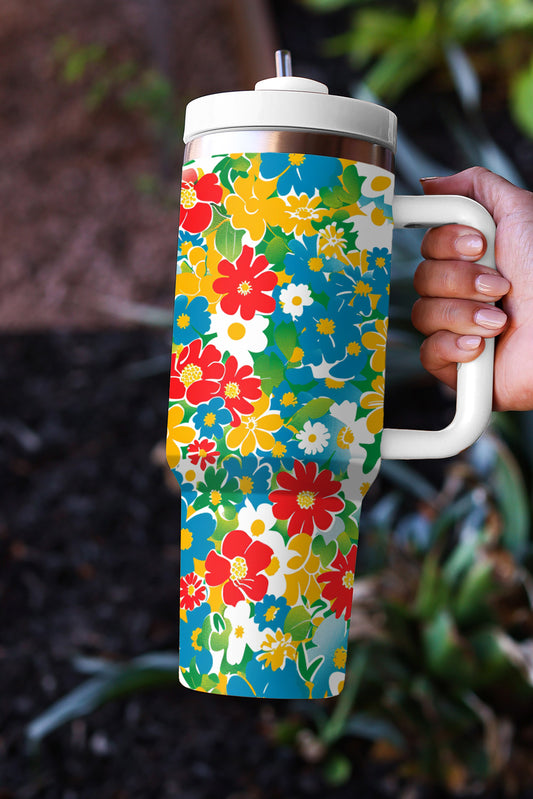 Floral Print Stainless Vacuum Cup with Handle 40oz Tumblers JT's Designer Fashion