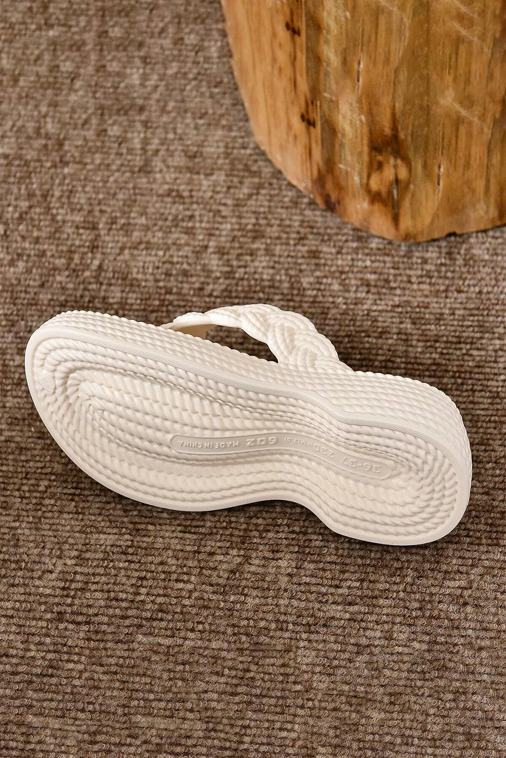 White Braided Pattern Thick Sole Flip Flop Slippers JT's Designer Fashion