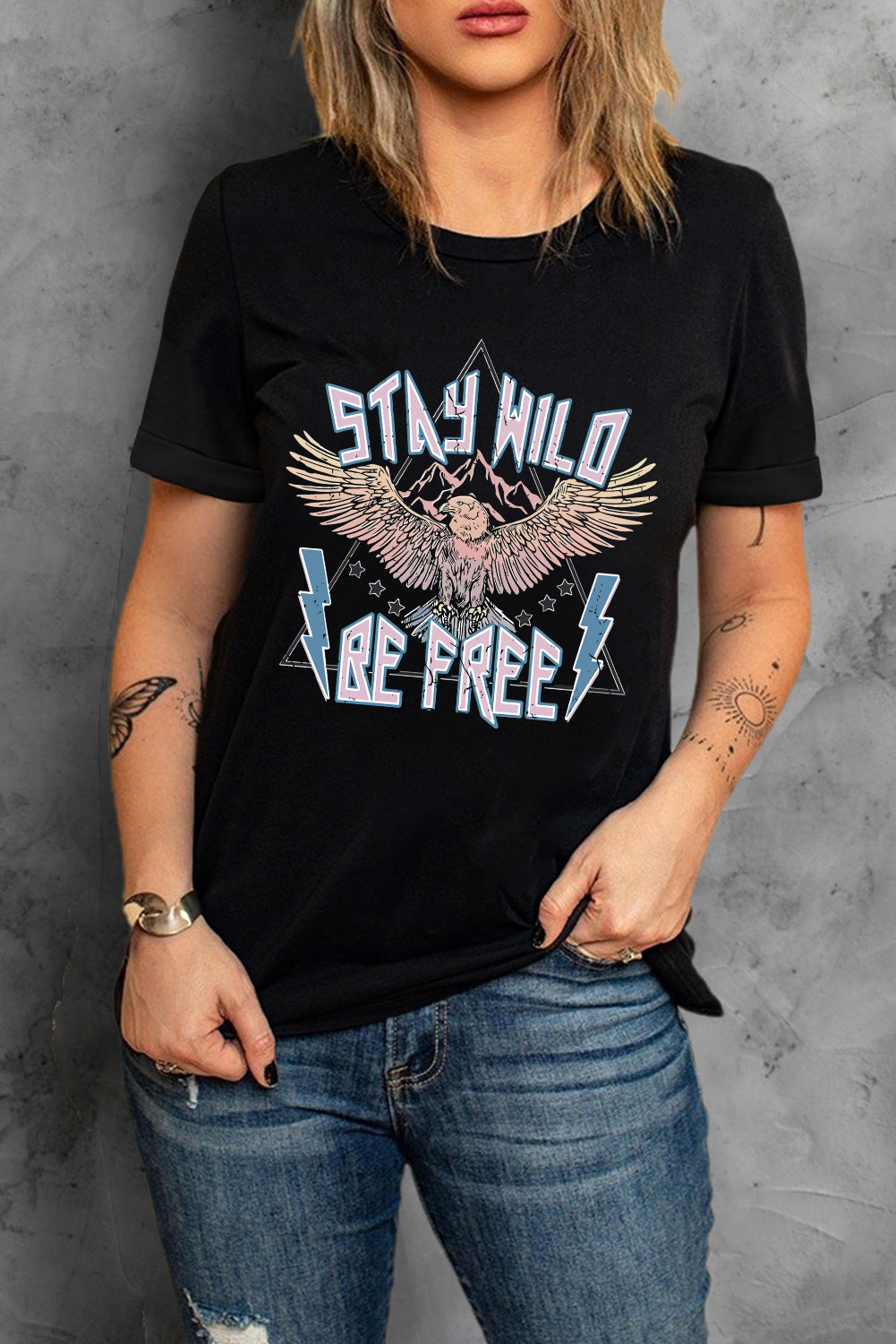 Black Western Eagle Slogan Graphic Tee Graphic Tees JT's Designer Fashion