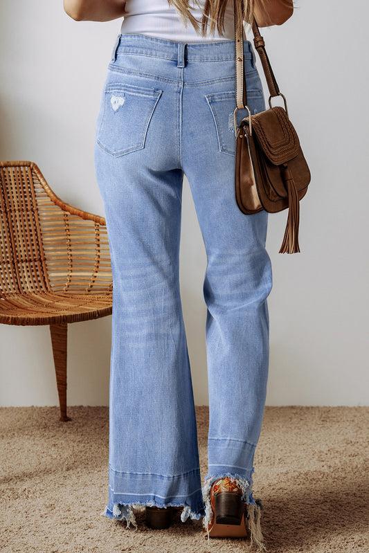 Ashleigh Blue Acid Wash Raw Hem High Waist Flared Jeans Jeans JT's Designer Fashion