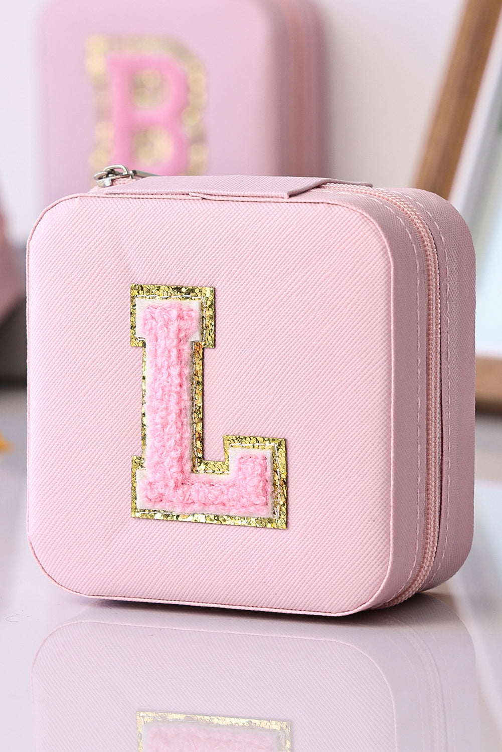 Pink Chenille Initial L Portable Jewelry Case Other Accessories JT's Designer Fashion